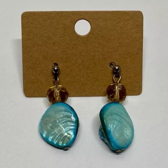 Turquoise Beaded Natural Ocean Beach Teal Sea Blue Dangle Drop Fine Earrings - Picture 10 of 14